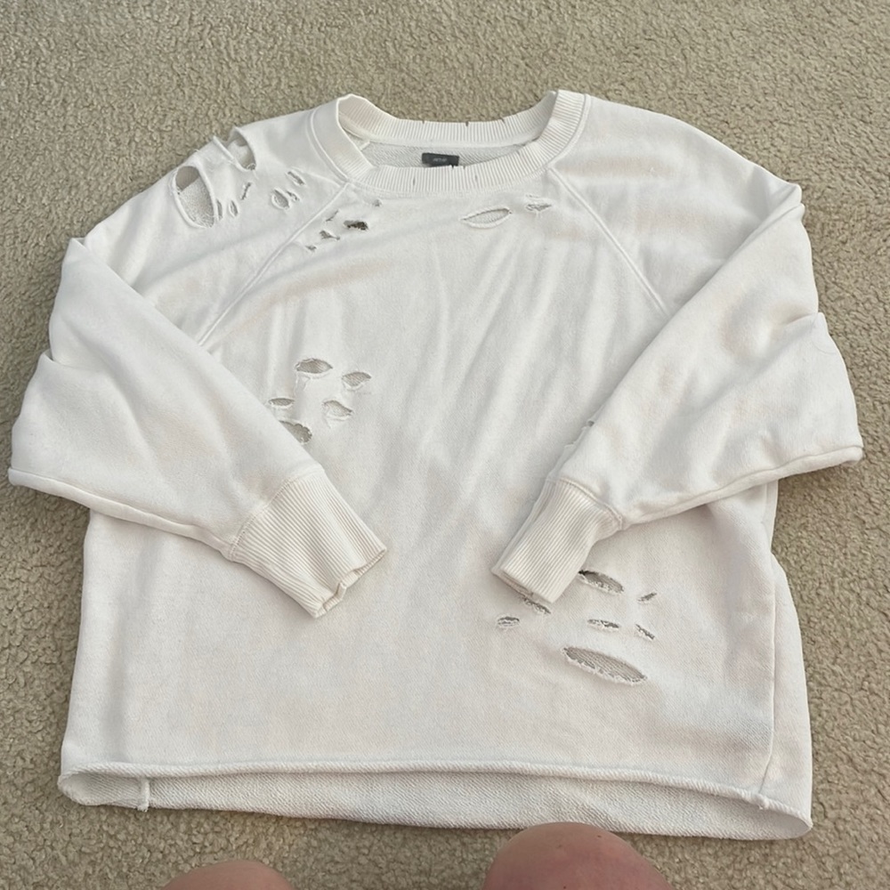 Aerie distressed white sweatshirt
